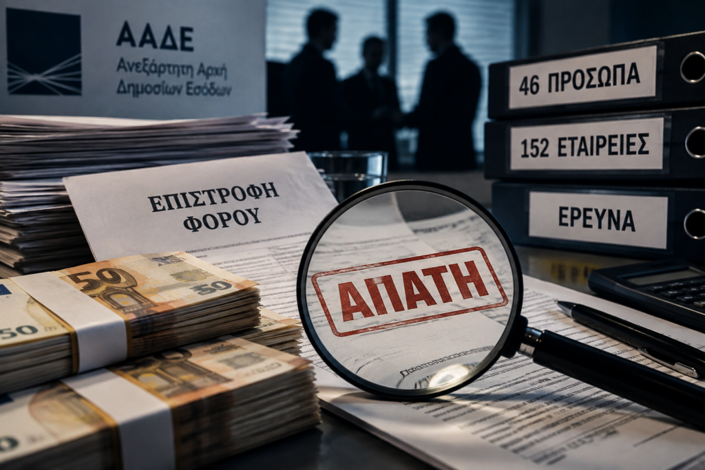 Απάτη «μαμούθ» 40 εκατ. ευρώ με παράνομες επιστροφές φόρου – Στο μικροσκόπιο 46 πρόσωπα και 152 εταιρείες
